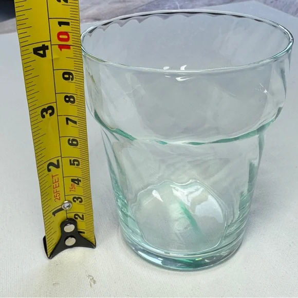 Set Of 6 ANTHROPOLOGIE Glasses 3 Green & 3 Amber Swirl Picnic Juice 3.75” EXC! - Picture 15 of 16